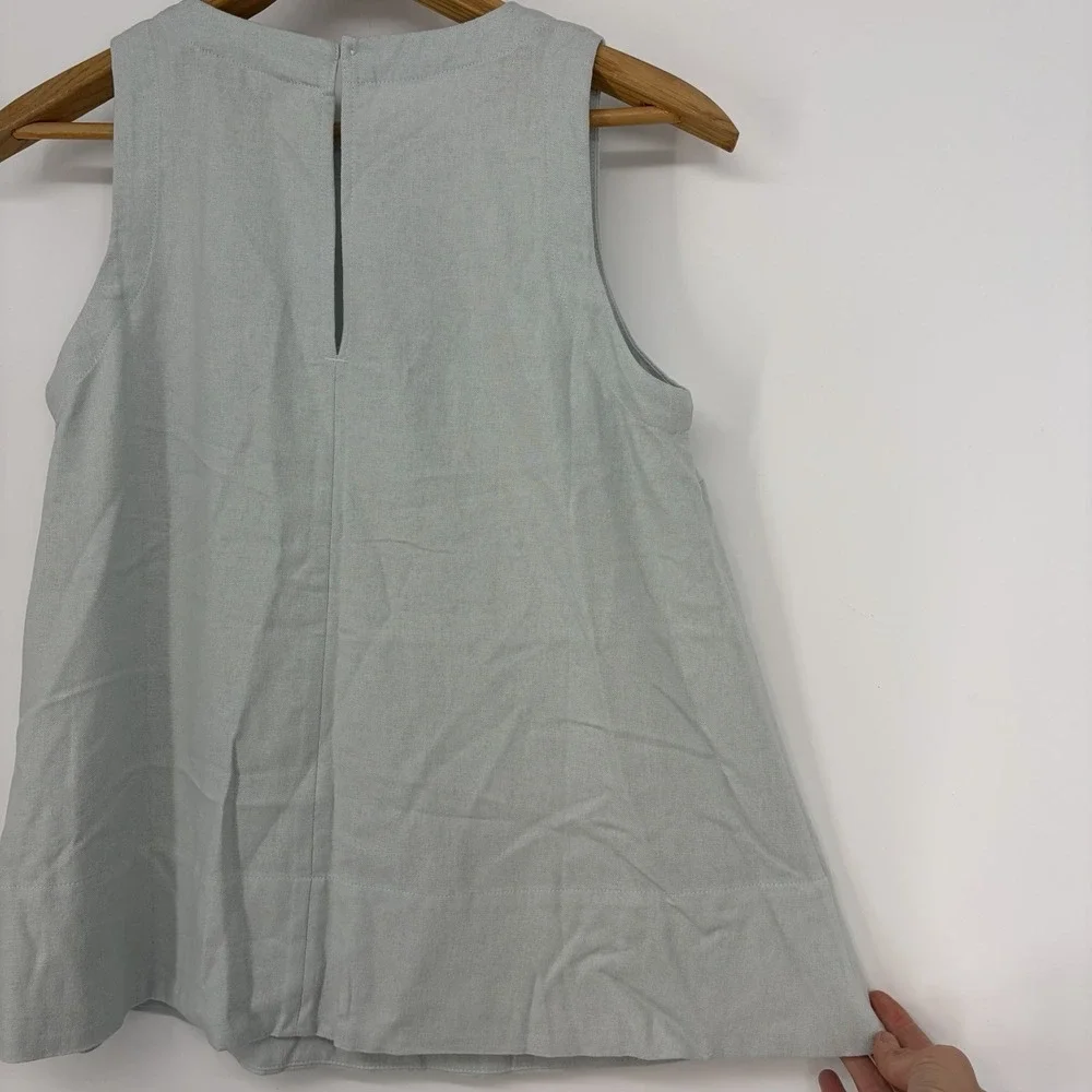 Banana Republic Womens Linen Blend Sleeveless Top S Back Keyhole Crewneck Woven